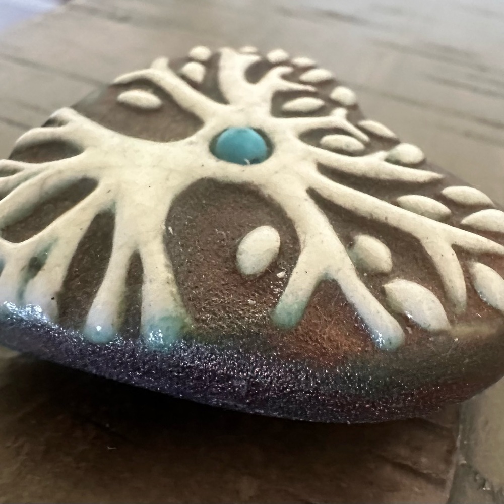 Handcrafted Ceramic Tree of Life Decorative Stone - Turquoise and Brown